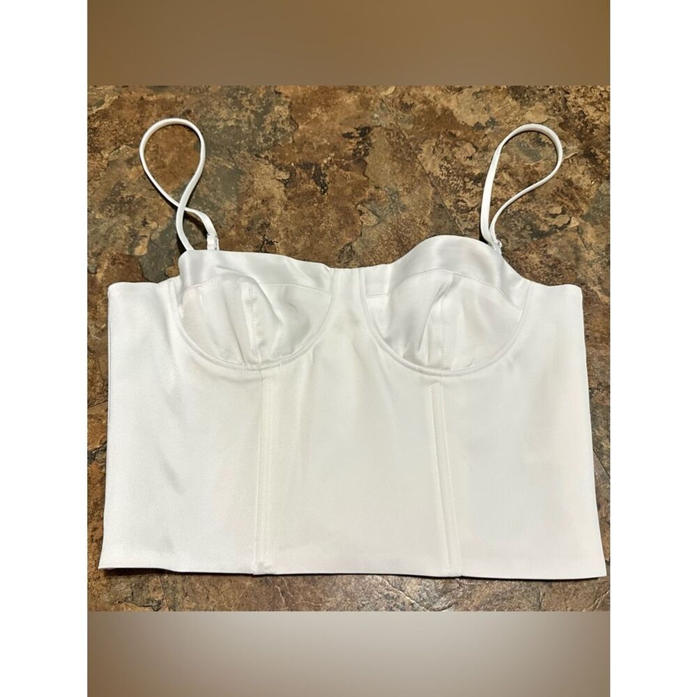Antonio Melani White Satin Corset Bustier Crop Top Underwire Spaghetti Strap 2